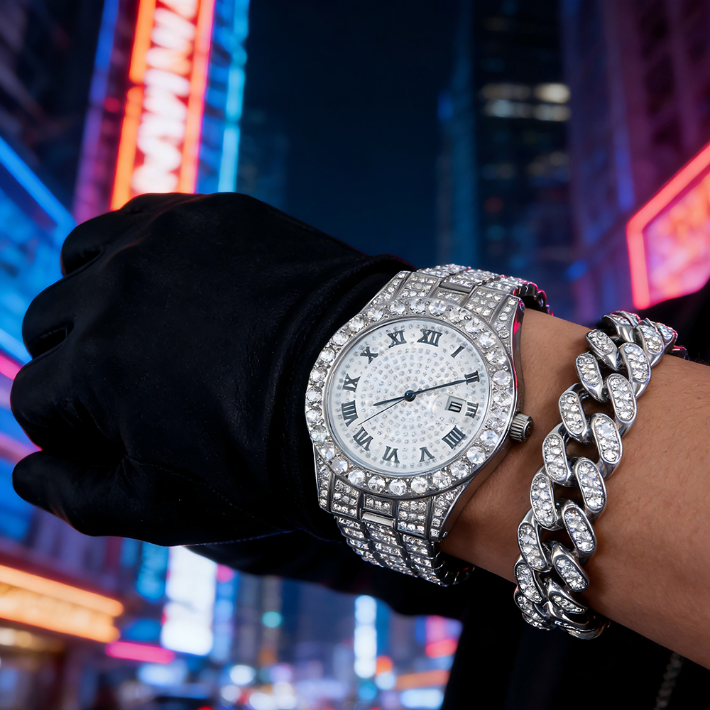 Jewelry Style Watches - 1 Hip-hop Full Diamond Silver Quartz