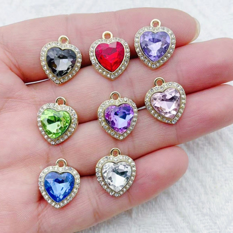 Jewelry & Watches Spółka Z Ograniczoną Odpowiedzialnością Sp Z Oo - 10pcs heart-shaped inlaid colorful gemstone pendant,