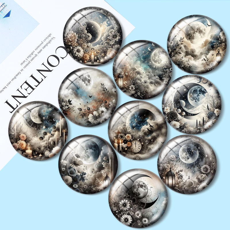 Moon Star Earrings - Ethereal Moon Clip 12mm/18mm/20mm/25mm glass cabochon