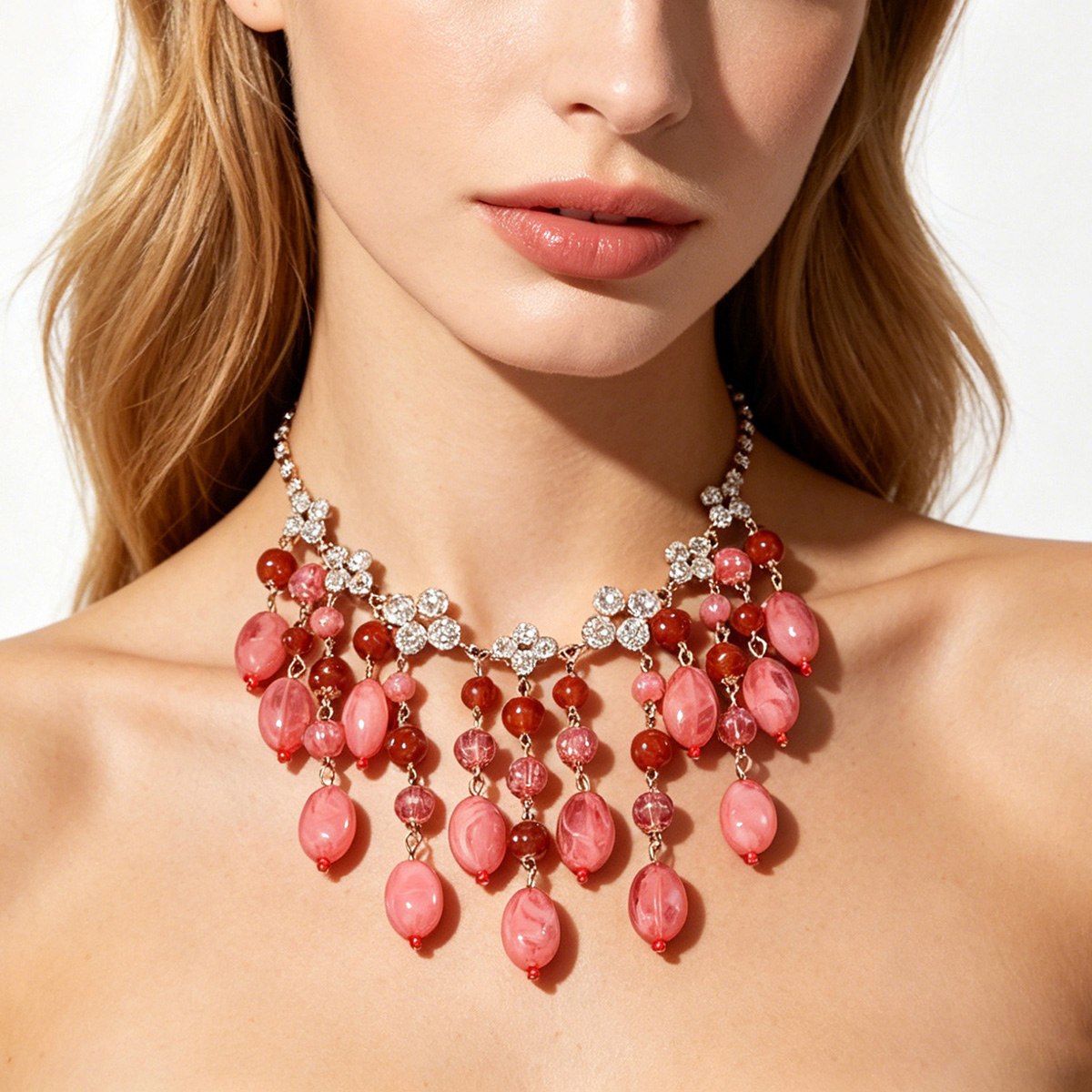 Jewelry & Watches Spółka Z Ograniczoną Odpowiedzialnością Sp Z Oo - Trendy Pink Red Teardrop Beaded Tassel