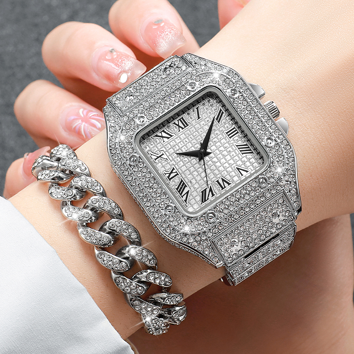 2PCS Iced Out Square Watch & C - Jewelry Type Watches recensione e prezzo