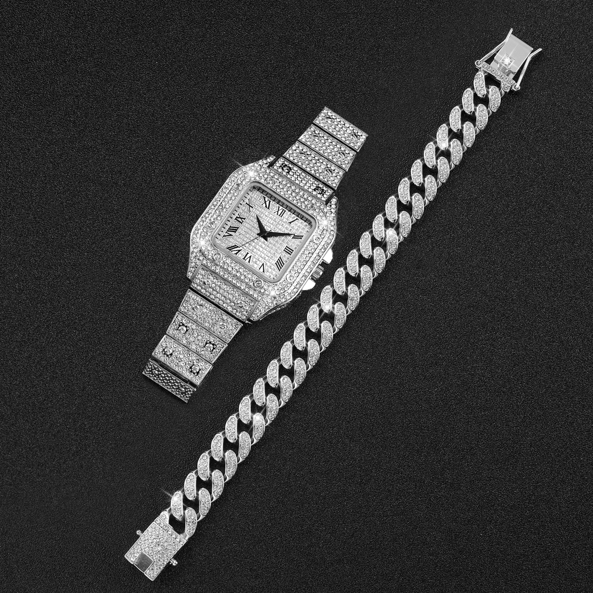 2PCS Iced Out Square Watch & C - Jewelry Type Watches recensione e prezzo