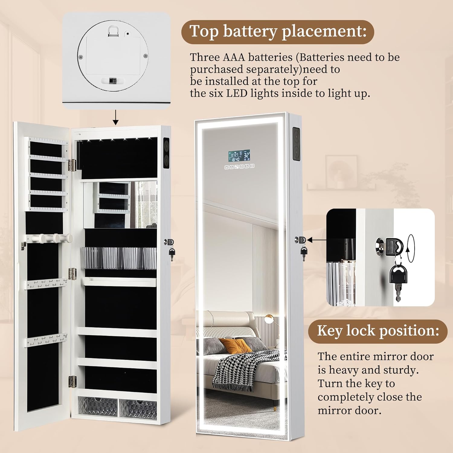 LED Mirror Jewelry Cabinet wit - Jewelry & Watches Spółka Z Ograniczoną Odpowiedzialnością Sp Z Oo recensione e prezzo